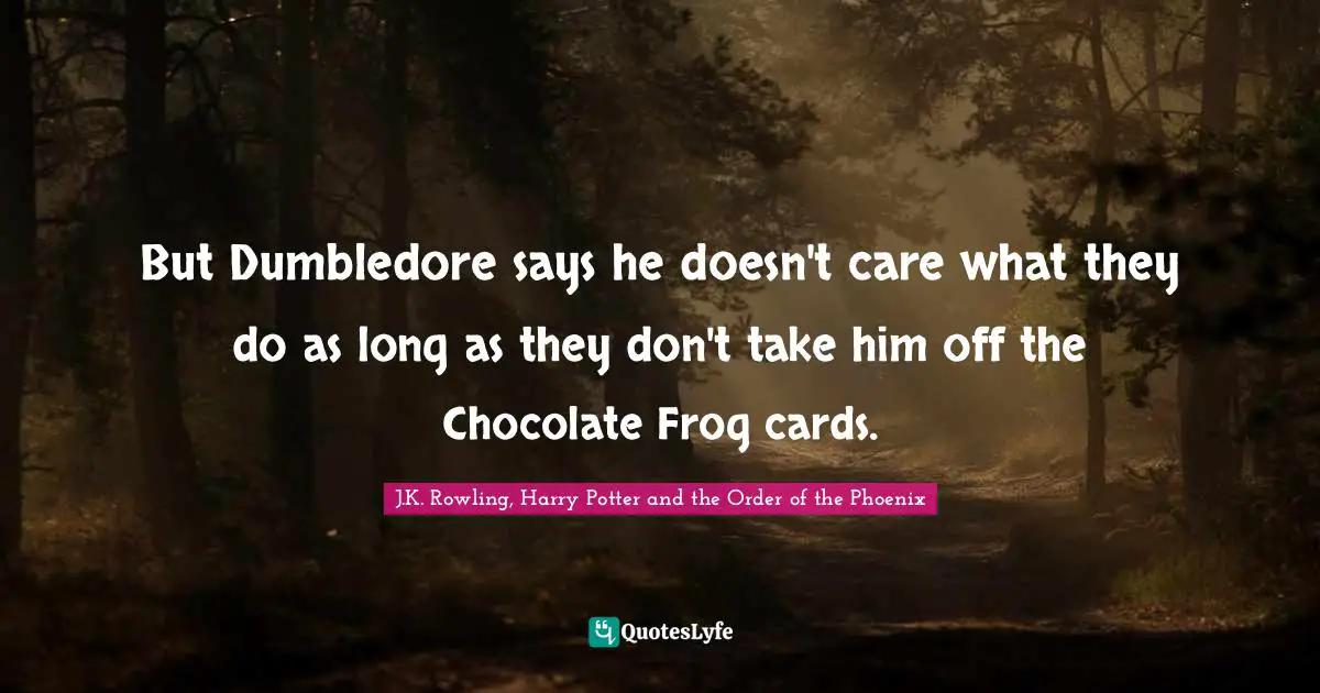 But Dumbledore says he doesn't care what they do as long as they don't take him off the Chocolate Frog cards.