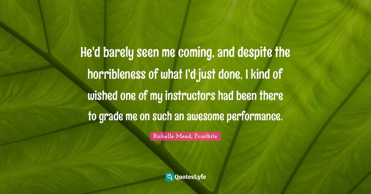 He'd barely seen me coming, and despite the horribleness of what I'd just done, I kind of wished one of my instructors had been there to grade me on such an awesome performance.