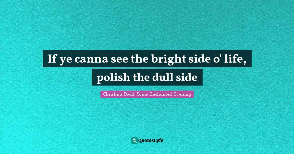 If ye canna see the bright side o' life, polish the dull side