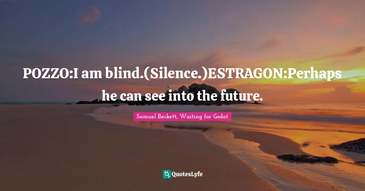 POZZO:I am blind.(Silence.)ESTRAGON:Perhaps he can see into the future.