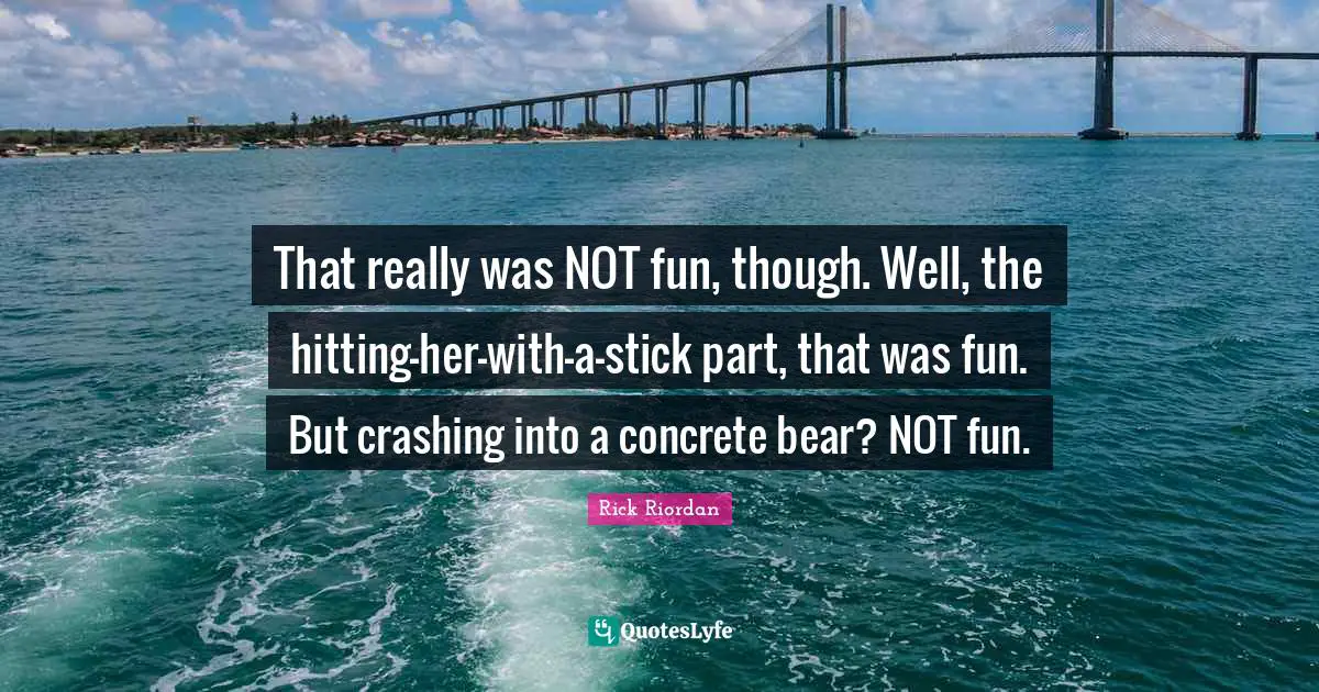 That really was NOT fun, though. Well, the hitting-her-with-a-stick part, that was fun. But crashing into a concrete bear? NOT fun.