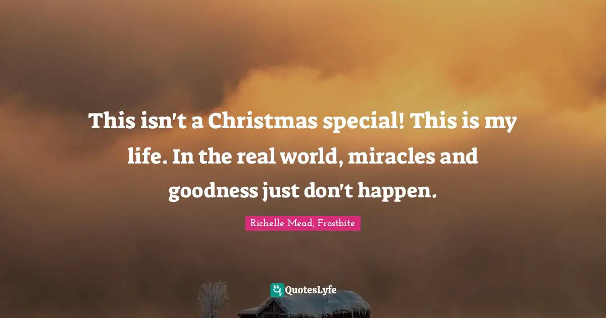 This isn't a Christmas special! This is my life. In the real world, miracles and goodness just don't happen.
