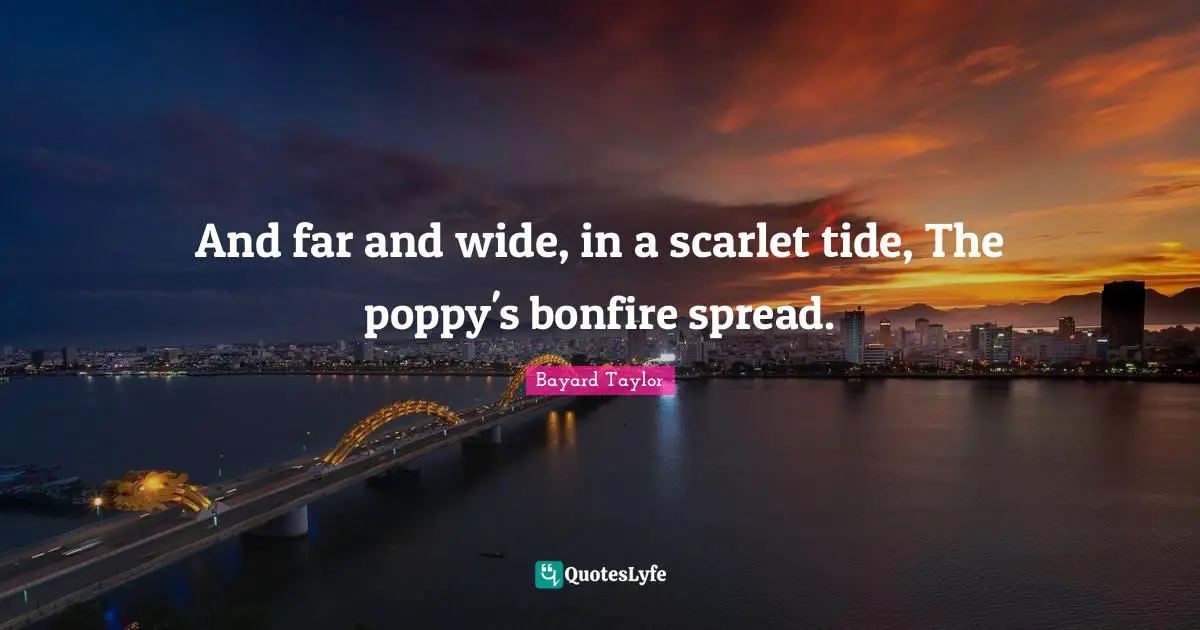 And far and wide, in a scarlet tide, The poppy's bonfire spread.