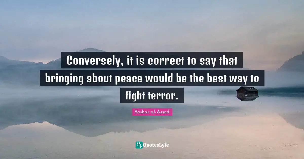 Conversely, it is correct to say that bringing about peace would be the best way to fight terror.
