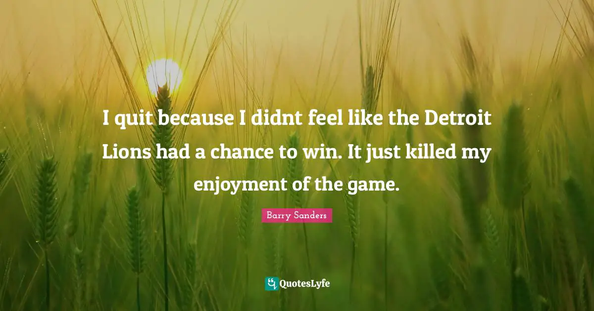 I quit because I didnt feel like the Detroit Lions had a chance to win. It just killed my enjoyment of the game.