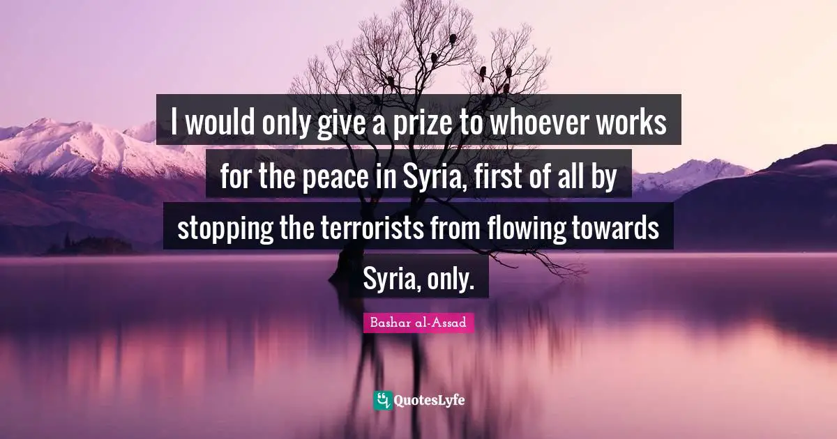 I would only give a prize to whoever works for the peace in Syria, first of all by stopping the terrorists from flowing towards Syria, only.