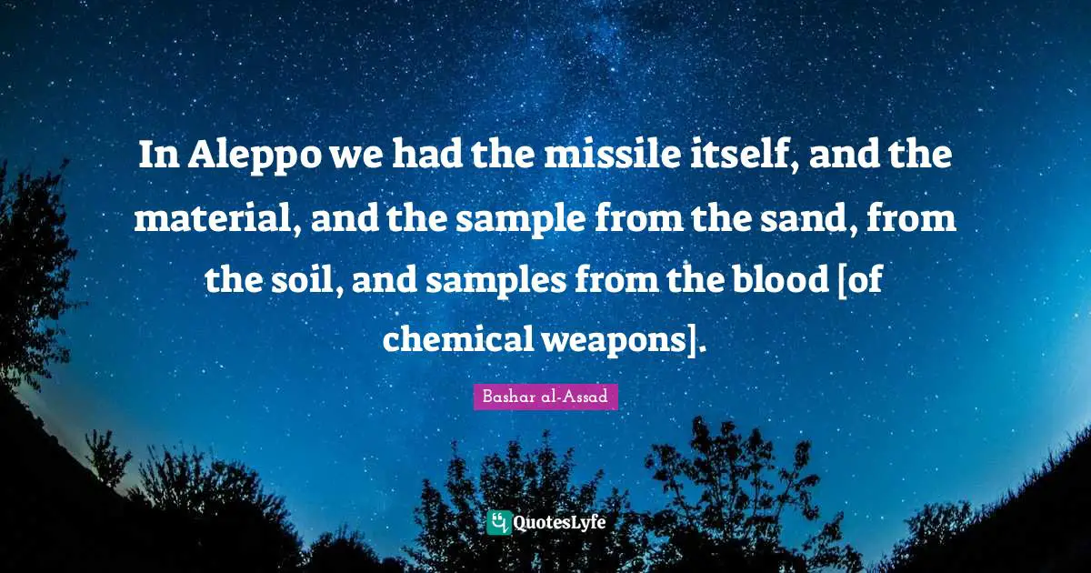 In Aleppo we had the missile itself, and the material, and the sample from the sand, from the soil, and samples from the blood [of chemical weapons].