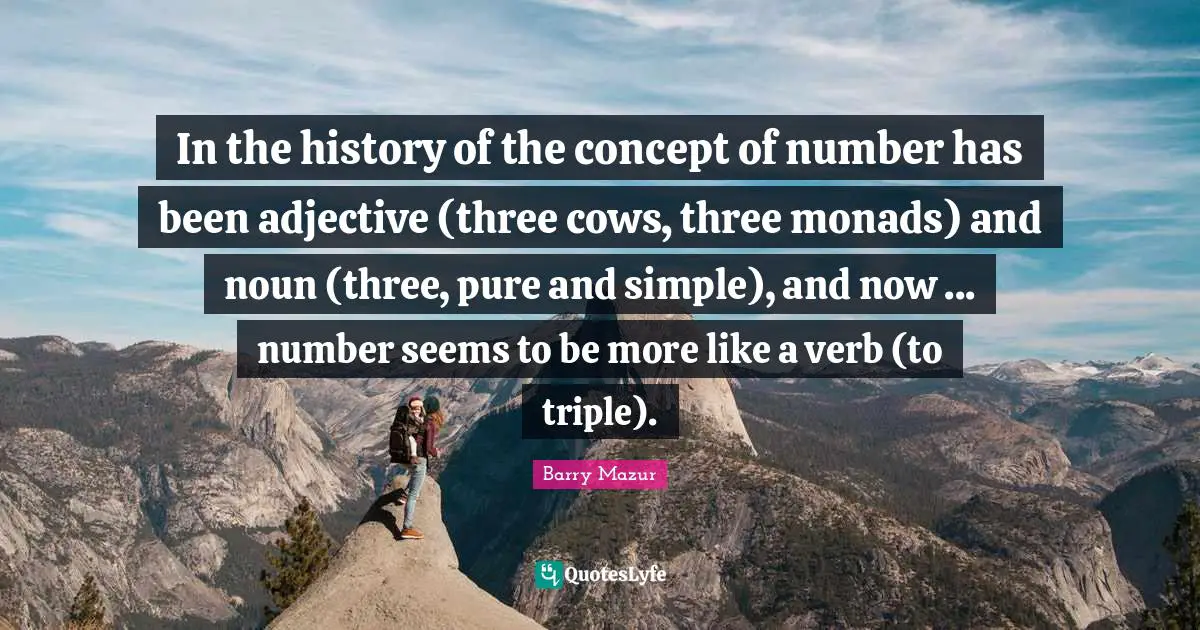 In the history of the concept of number has been adjective (three cows, three monads) and noun (three, pure and simple), and now ... number seems to be more like a verb (to triple).
