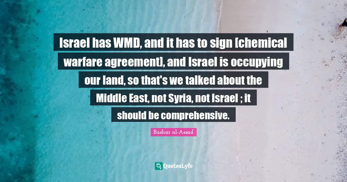 Israel has WMD, and it has to sign [chemical warfare agreement], and Israel is occupying our land, so that's we talked about the Middle East, not Syria, not Israel ; it should be comprehensive.