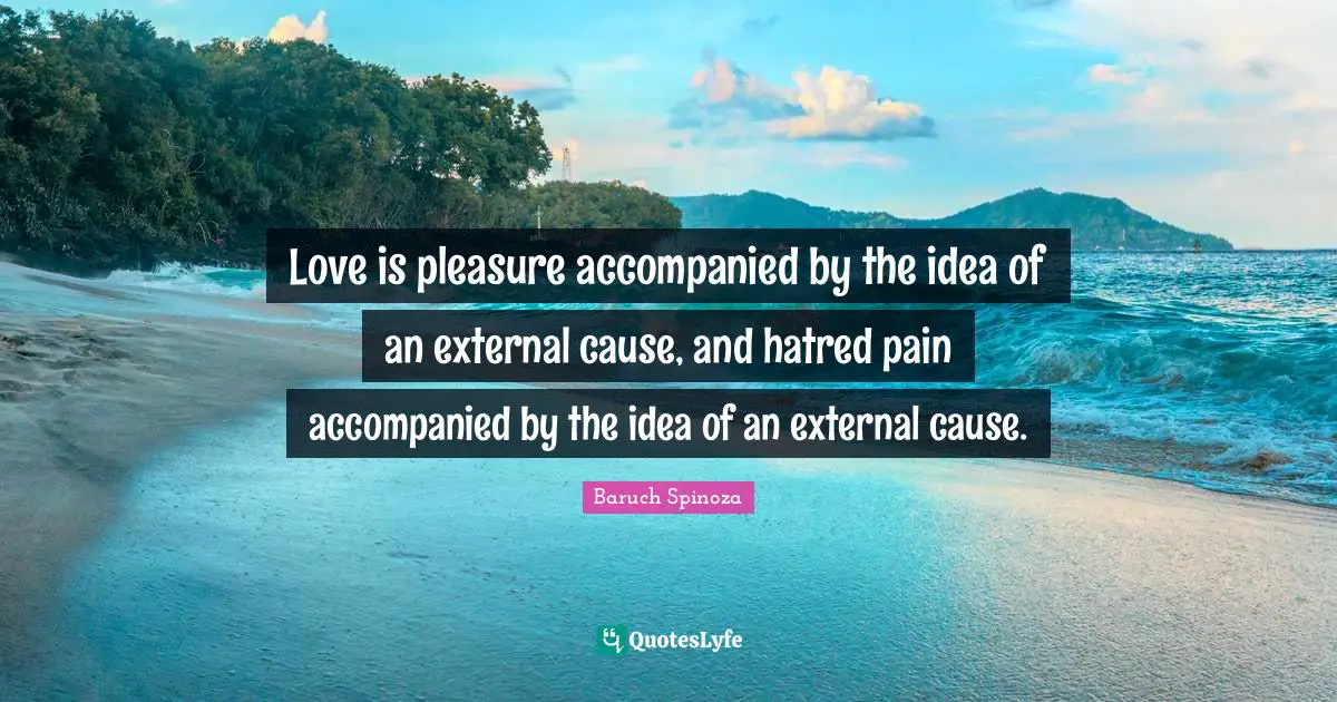 Baruch Spinoza Quotes: "Love is pleasure accompanied by the idea of an external cause, and hatred pain accompanied by the idea of an external cause."