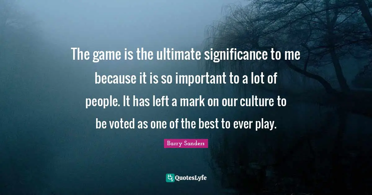 The game is the ultimate significance to me because it is so important to a lot of people. It has left a mark on our culture to be voted as one of the best to ever play.