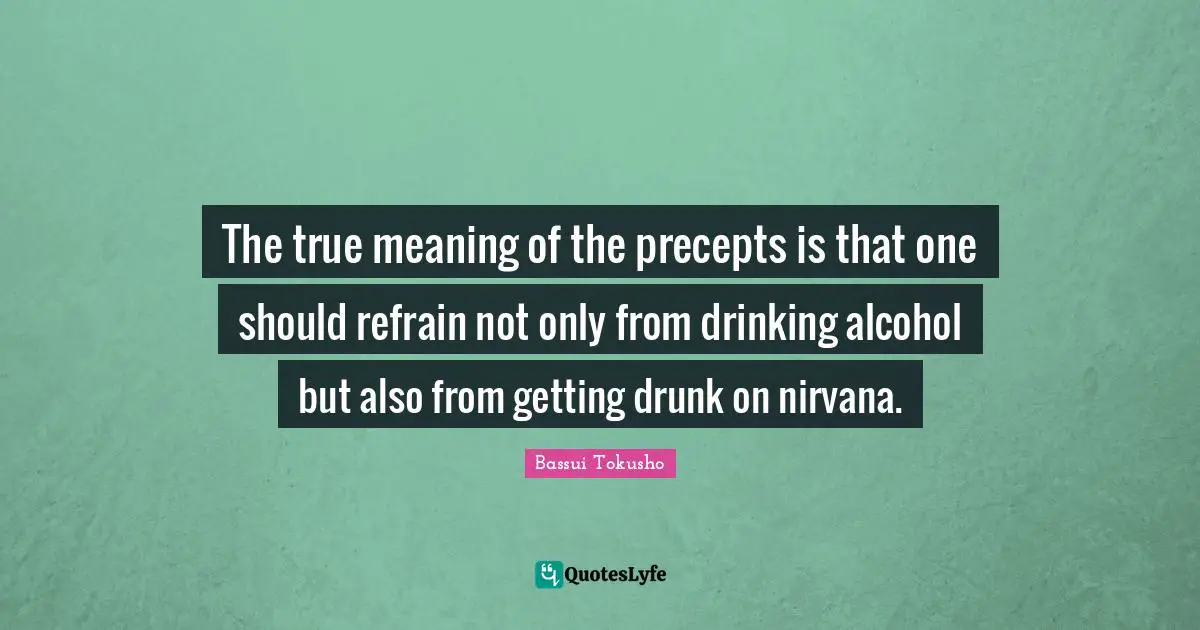 True Meaning Quotes: "The true meaning of the precepts is that one should refrain not only from drinking alcohol but also from getting drunk on nirvana."