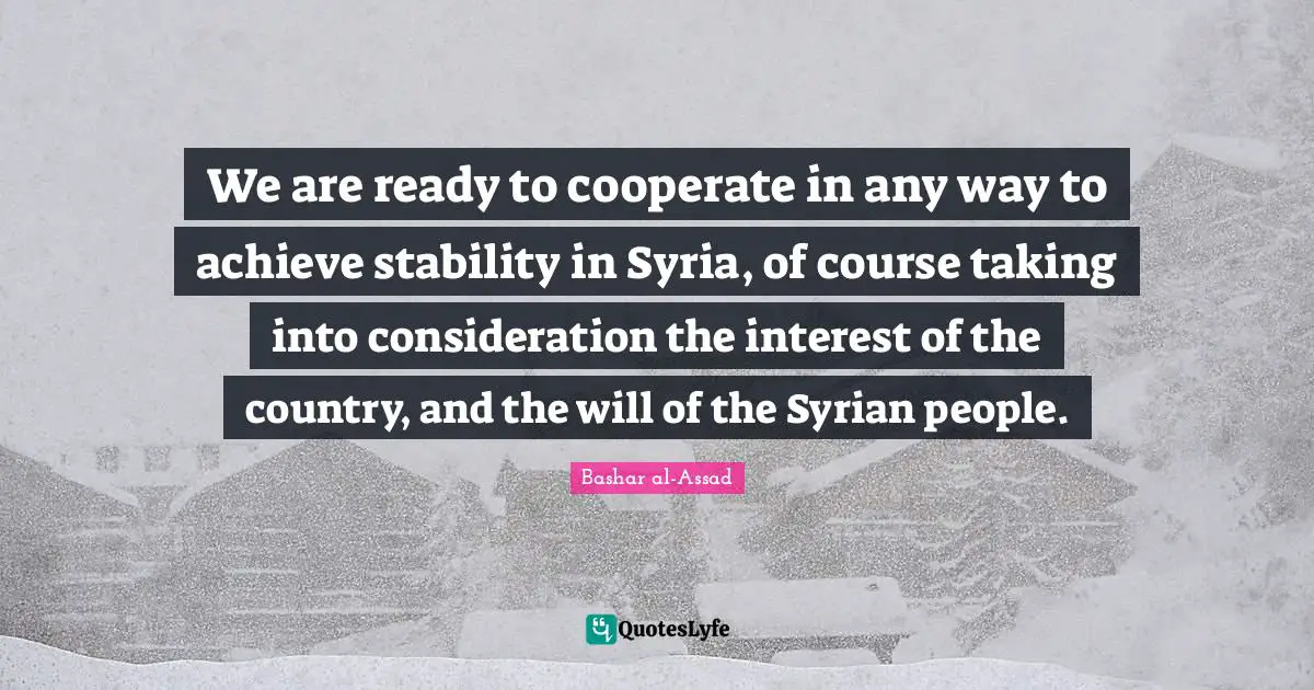 We are ready to cooperate in any way to achieve stability in Syria, of course taking into consideration the interest of the country, and the will of the Syrian people.