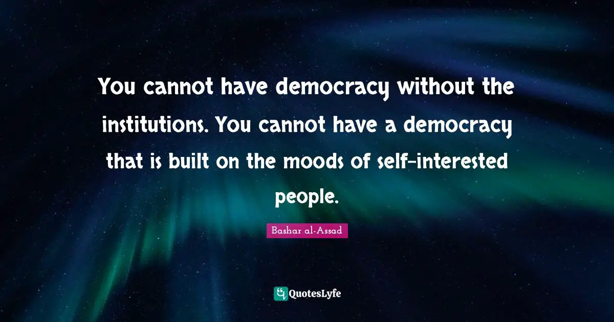 You cannot have democracy without the institutions. You cannot have a democracy that is built on the moods of self-interested people.