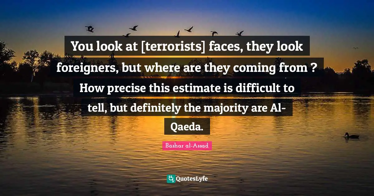 You look at [terrorists] faces, they look foreigners, but where are they coming from ? How precise this estimate is difficult to tell, but definitely the majority are Al-Qaeda.