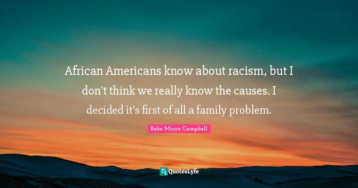 African Americans know about racism, but I don't think we really know the causes. I decided it's first of all a family problem.