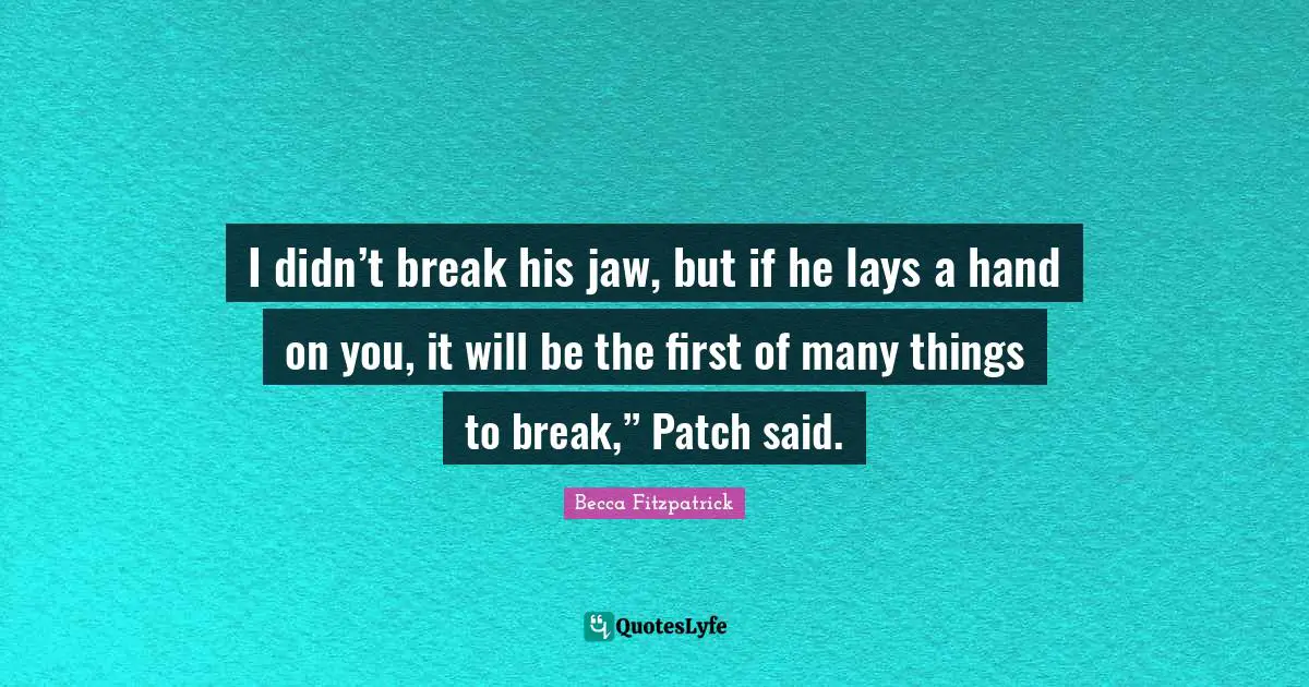 I didn’t break his jaw, but if he lays a hand on you, it will be the first of many things to break,” Patch said.