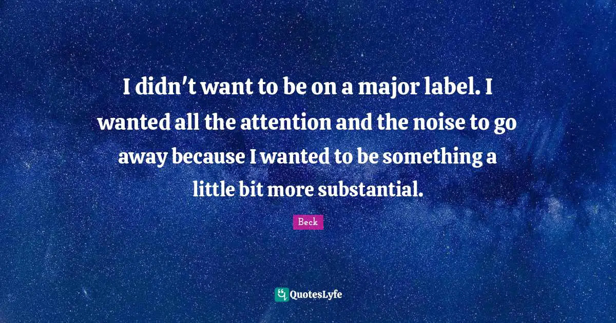I didn't want to be on a major label. I wanted all the attention and the noise to go away because I wanted to be something a little bit more substantial.