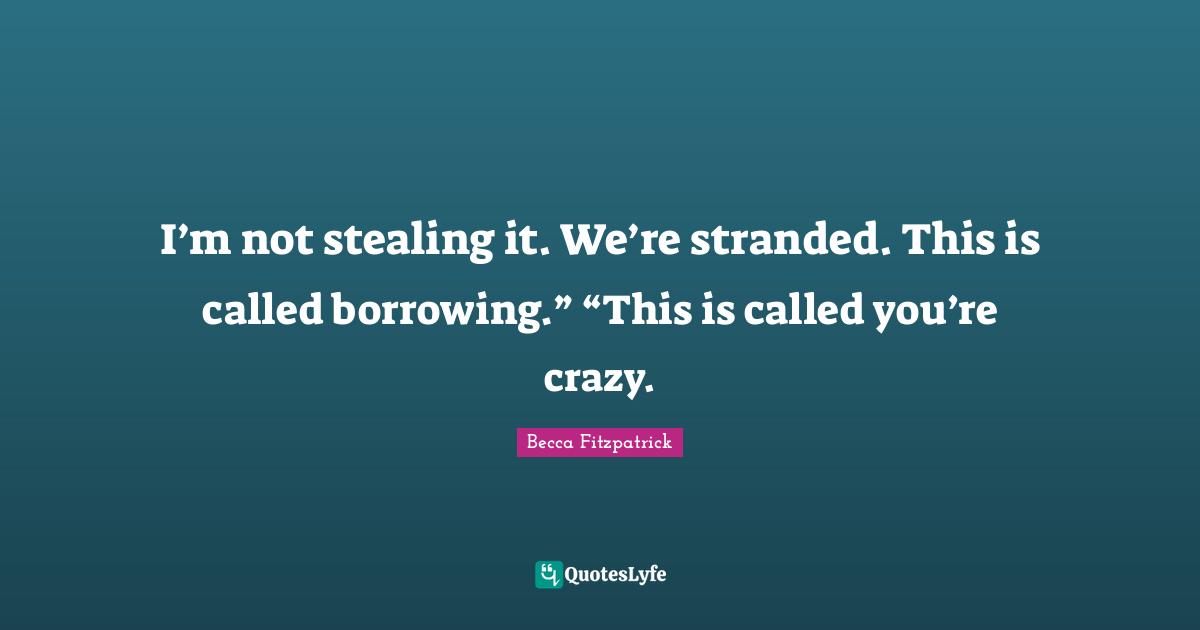 I’m not stealing it. We’re stranded. This is called borrowing.” “This is called you’re crazy.