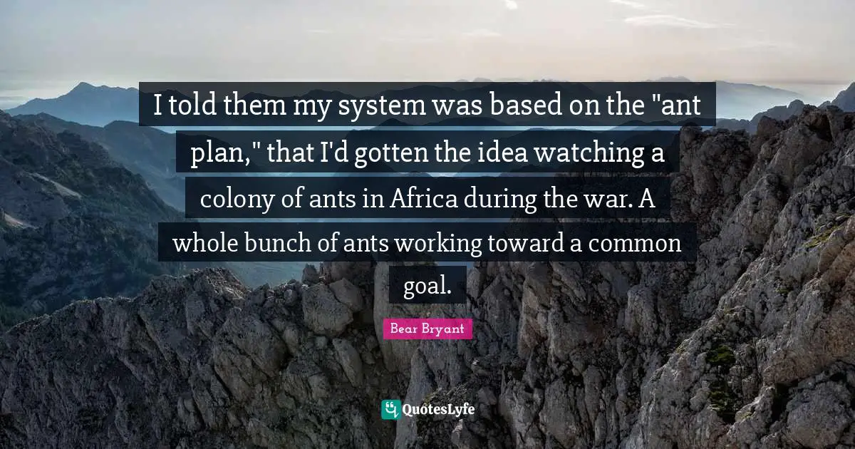Bunch Quotes: "I told them my system was based on the "ant plan," that I'd gotten the idea watching a colony of ants in Africa during the war. A whole bunch of ants working toward a common goal."