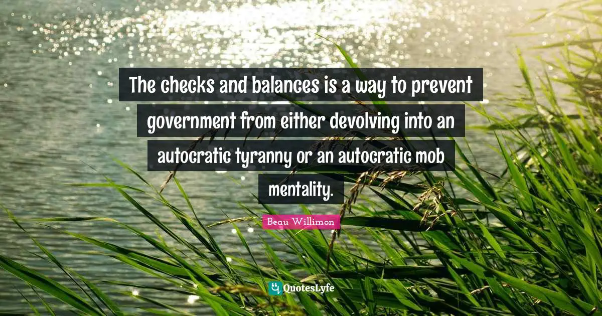 The checks and balances is a way to prevent government from either devolving into an autocratic tyranny or an autocratic mob mentality.