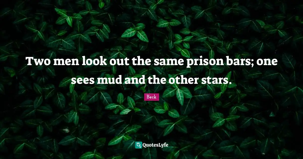 Two men look out the same prison bars; one sees mud and the other stars.