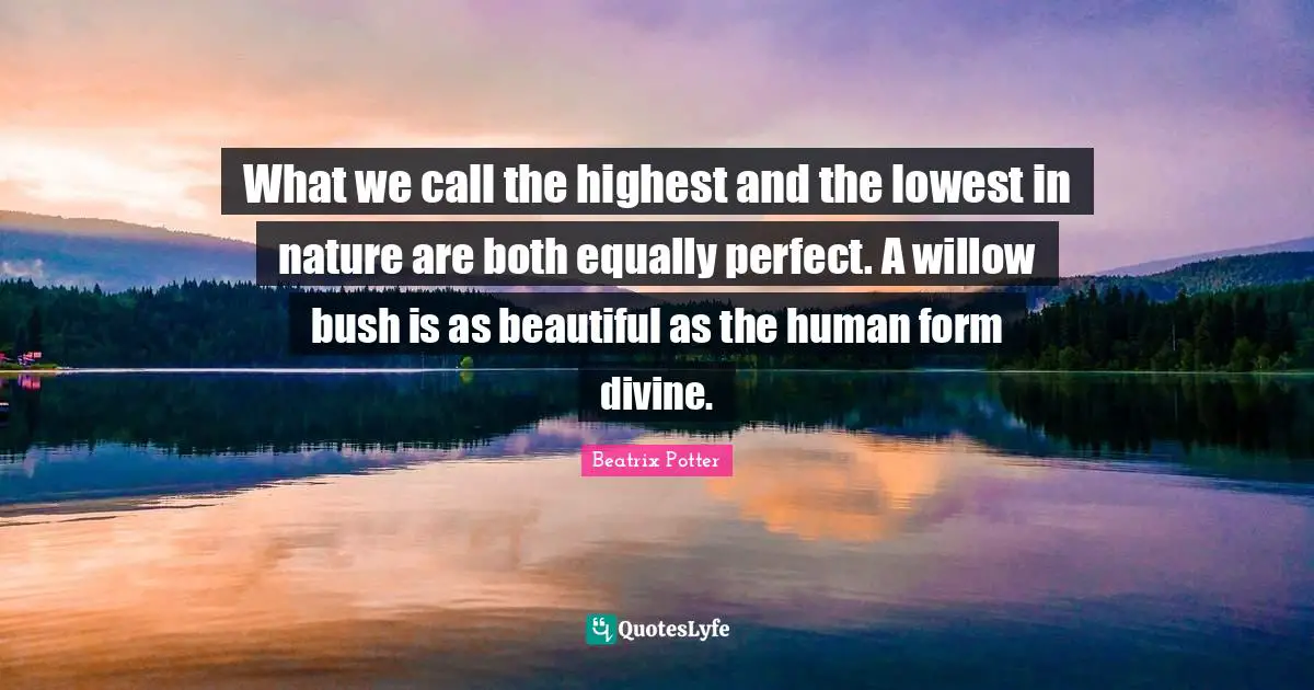 Beatrix Potter Quotes: "What we call the highest and the lowest in nature are both equally perfect. A willow bush is as beautiful as the human form divine."