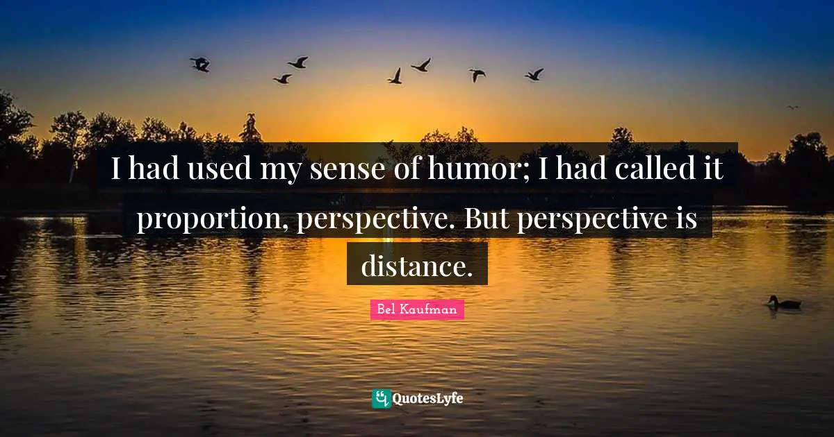 I had used my sense of humor; I had called it proportion, perspective. But perspective is distance.
