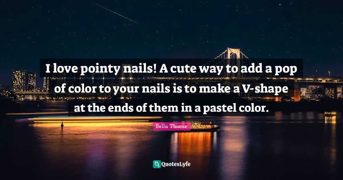 I love pointy nails! A cute way to add a pop of color to your nails is to make a V-shape at the ends of them in a pastel color.