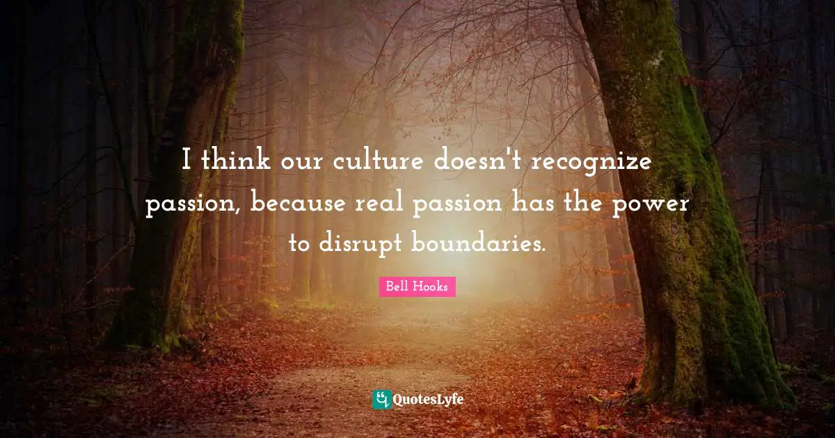 Bell Hooks Quotes: "I think our culture doesn't recognize passion, because real passion has the power to disrupt boundaries."