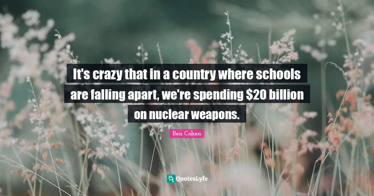 It's crazy that in a country where schools are falling apart, we're spending $20 billion on nuclear weapons.