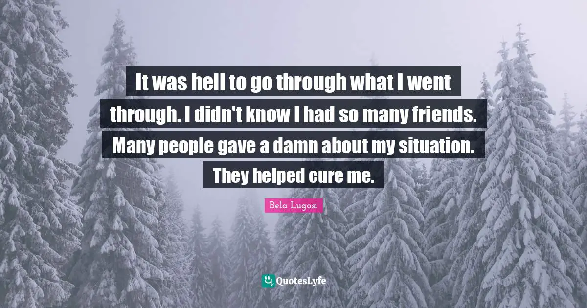 Bela Lugosi Quotes: "It was hell to go through what I went through. I didn't know I had so many friends. Many people gave a damn about my situation. They helped cure me."