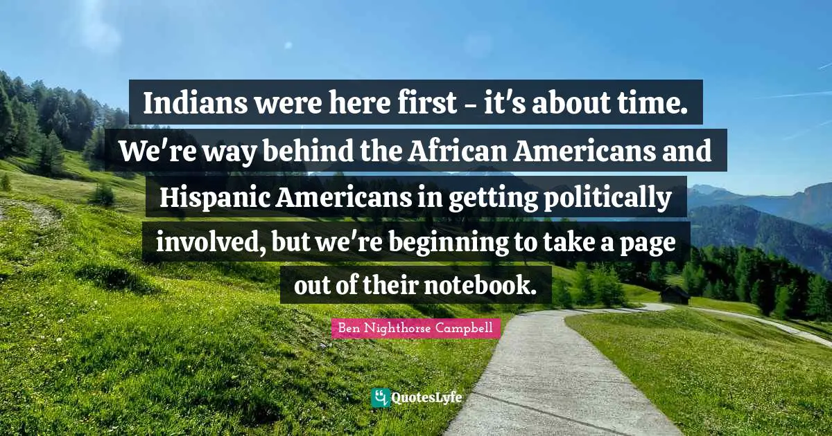Indians were here first - it's about time. We're way behind the African Americans and Hispanic Americans in getting politically involved, but we're beginning to take a page out of their notebook.