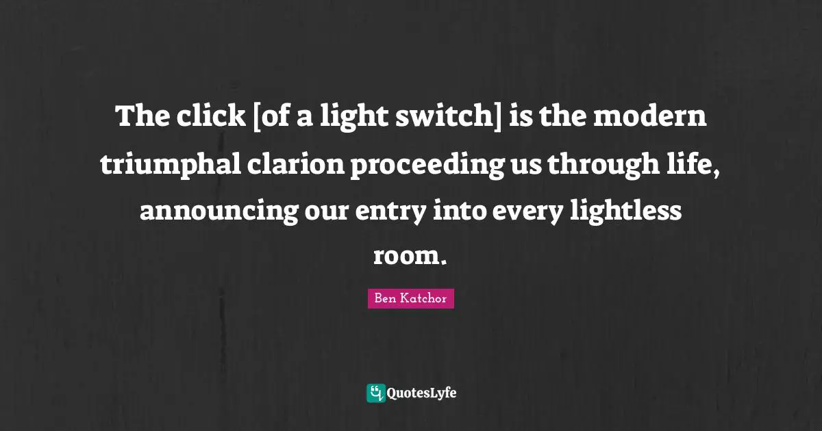 The click [of a light switch] is the modern triumphal clarion proceeding us through life, announcing our entry into every lightless room.