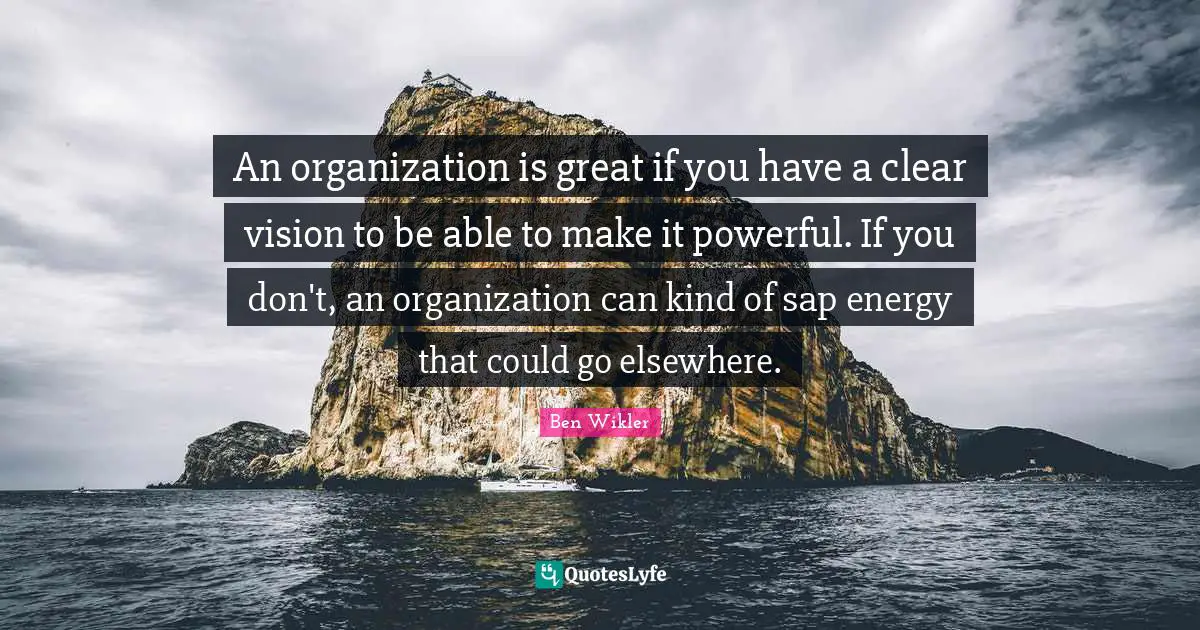 An organization is great if you have a clear vision to be able to make it powerful. If you don't, an organization can kind of sap energy that could go elsewhere.