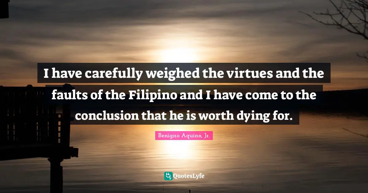 I have carefully weighed the virtues and the faults of the Filipino and I have come to the conclusion that he is worth dying for.