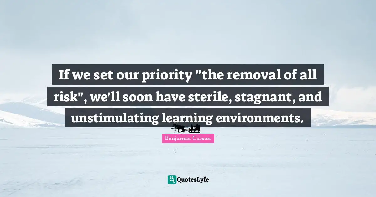 If we set our priority "the removal of all risk", we'll soon have sterile, stagnant, and unstimulating learning environments.
