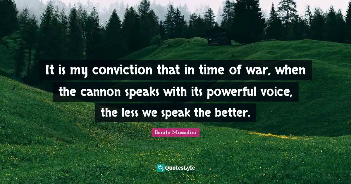 It is my conviction that in time of war, when the cannon speaks with its powerful voice, the less we speak the better.