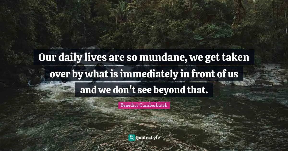 Mundane Quotes: "Our daily lives are so mundane, we get taken over by what is immediately in front of us and we don't see beyond that."