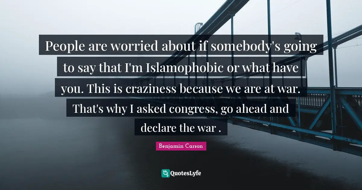 People are worried about if somebody's going to say that I'm Islamophobic or what have you. This is craziness because we are at war. That's why I asked congress, go ahead and declare the war .