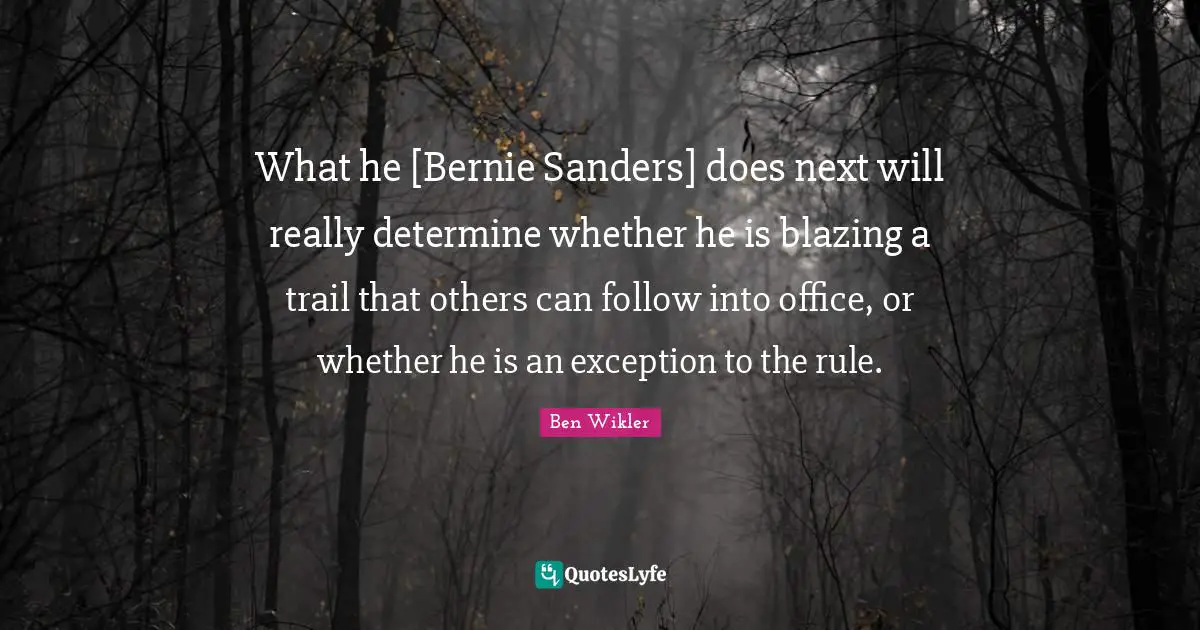 What he [Bernie Sanders] does next will really determine whether he is blazing a trail that others can follow into office, or whether he is an exception to the rule.