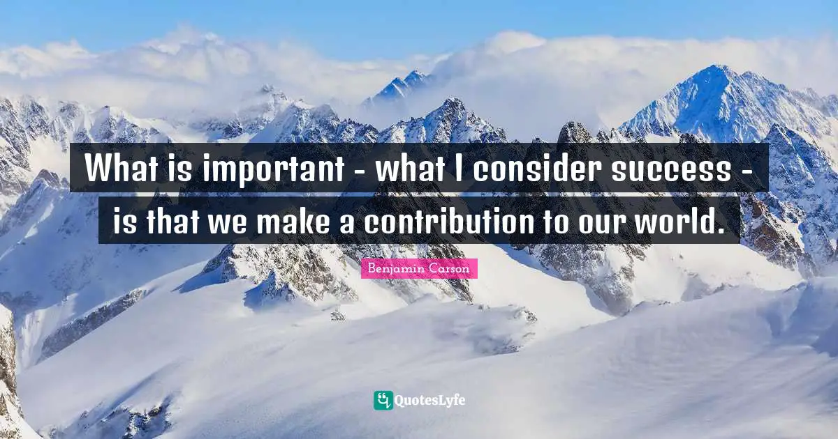 What is important - what I consider success - is that we make a contribution to our world.