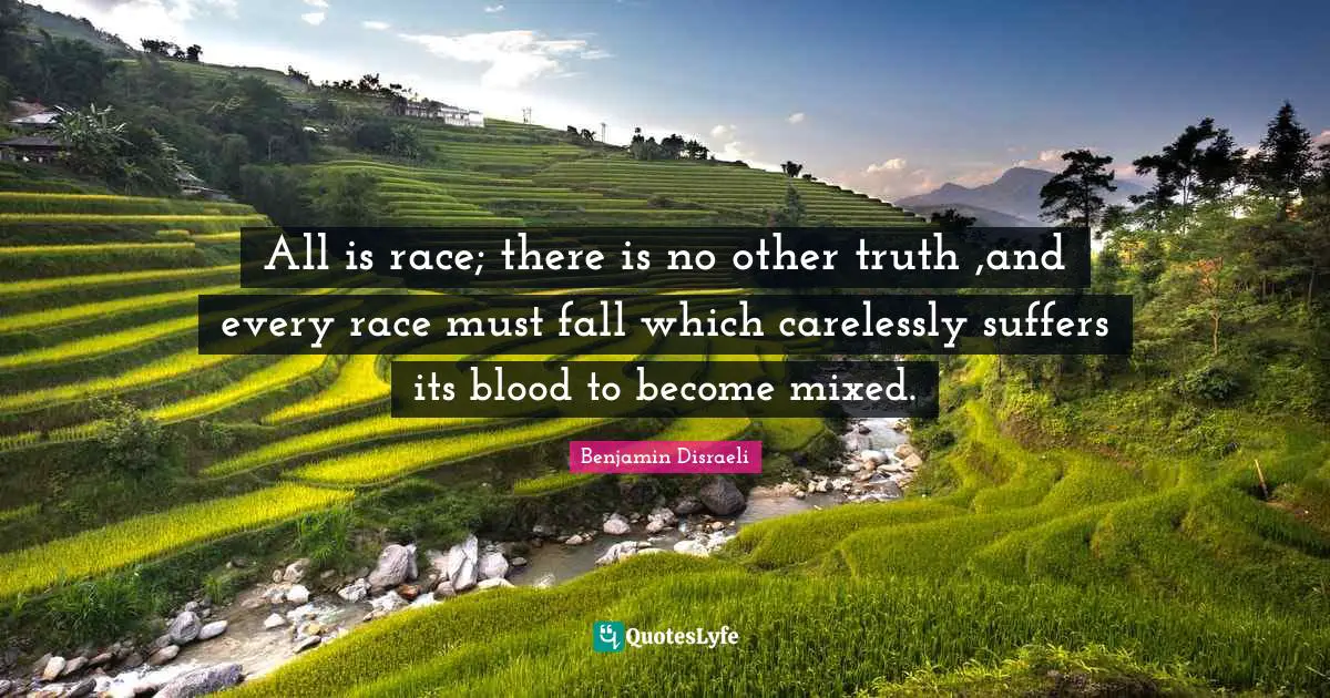 All is race; there is no other truth ,and every race must fall which carelessly suffers its blood to become mixed.