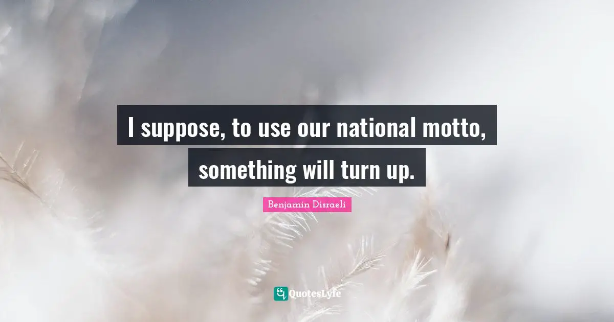 I suppose, to use our national motto, something will turn up.