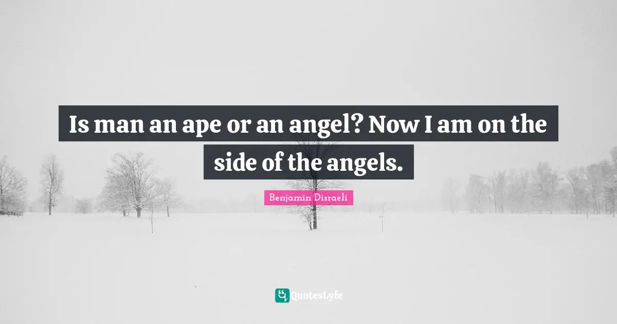 Is man an ape or an angel? Now I am on the side of the angels.