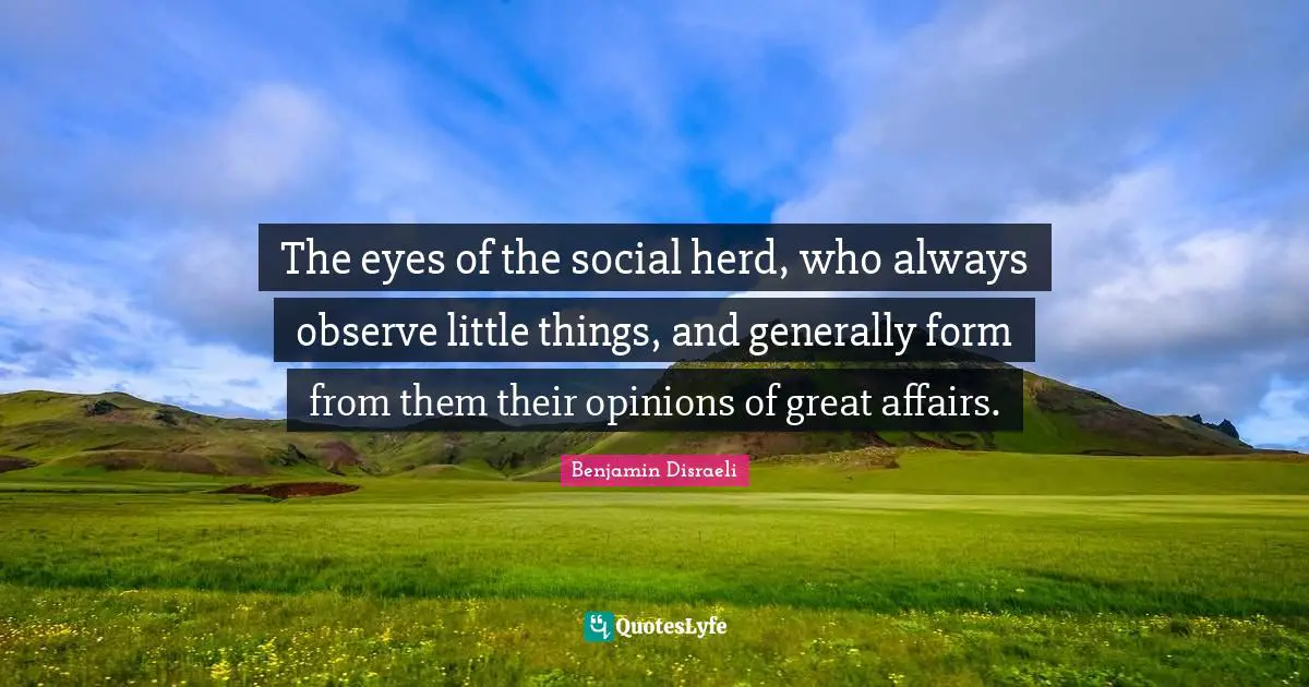The eyes of the social herd, who always observe little things, and generally form from them their opinions of great affairs.