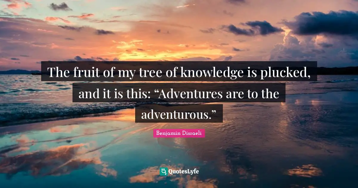 The fruit of my tree of knowledge is plucked, and it is this: “Adventures are to the adventurous.”
