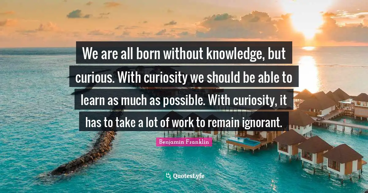 We are all born without knowledge, but curious. With curiosity we should be able to learn as much as possible. With curiosity, it has to take a lot of work to remain ignorant.