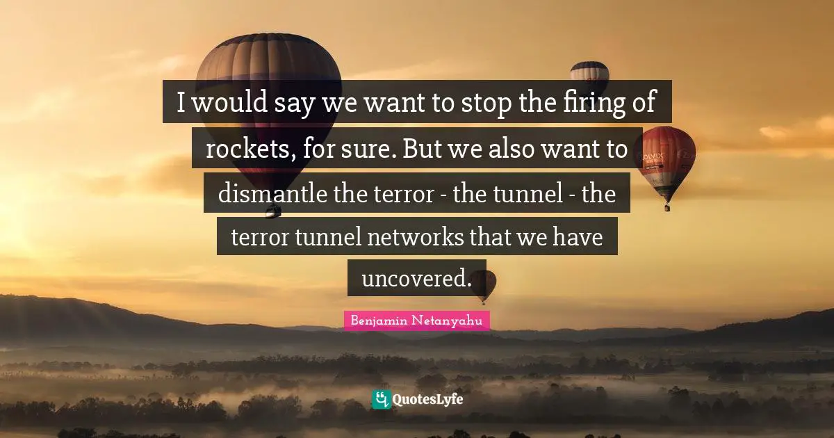 I would say we want to stop the firing of rockets, for sure. But we also want to dismantle the terror - the tunnel - the terror tunnel networks that we have uncovered.
