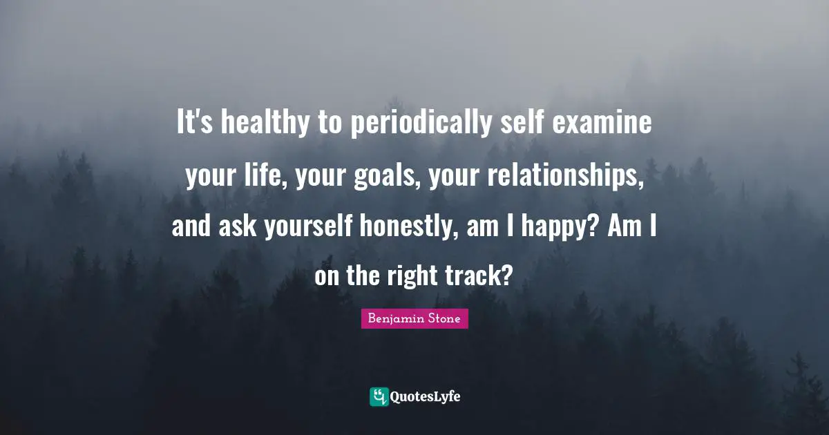 It's healthy to periodically self examine your life, your goals, your relationships, and ask yourself honestly, am I happy? Am I on the right track?